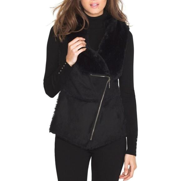 WHBM Black Faux Shearling Vest Size Size Medium - Picture 1 of 14